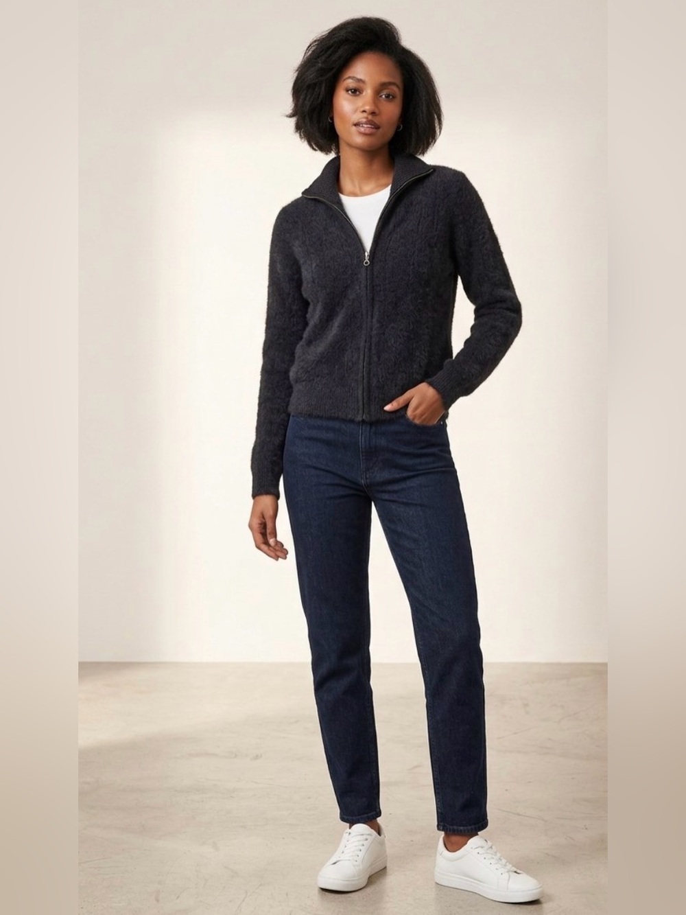 Vintage Allen Solly Black Full-Zip Women's Cardigan